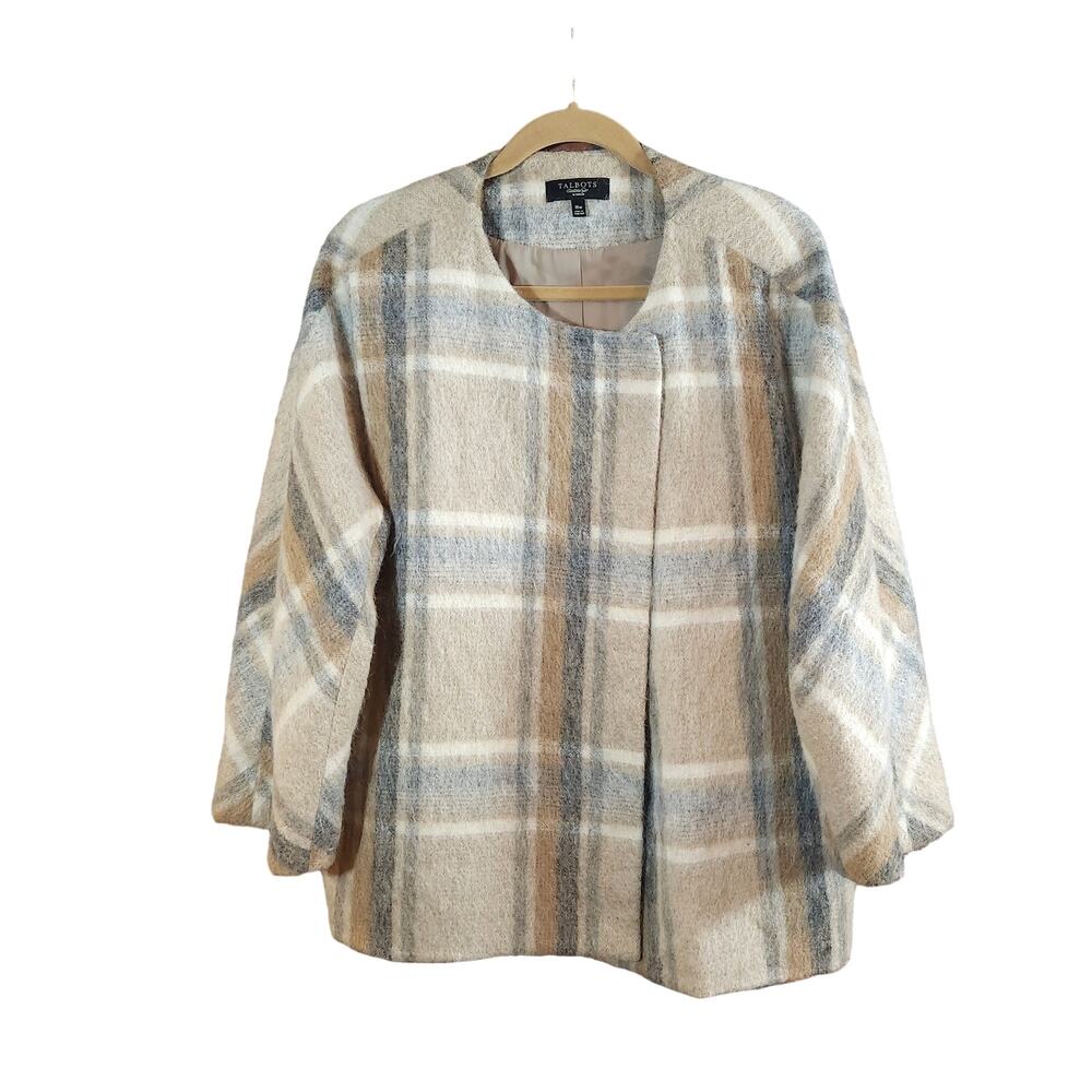 Talbots Woman Wool Alpaca Blend 3/4 Sleeve Plaid Overcoat Jacket Women's 18W